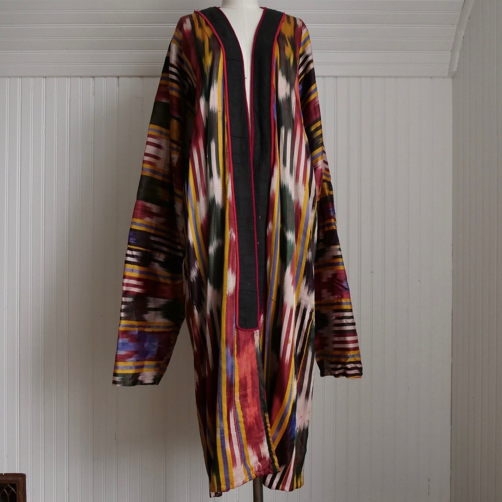 AMAZING antique Uzbekistan ikat dyed silk and calico cotton reversible jacket - Picture 14 of 14